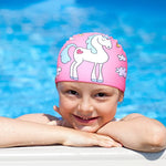 El Regalo 2 PCs Swim Cap Kids/Toddlers, Comfortable Breathable Polyester Fabric Swimming Caps Cute Cartoon Dolphin, Shark, Owl, Mermaid Fairy, Unicorn, Giraffe Swim Caps (Dolphin & Unicorn)