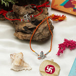 El Regalo 1PC Red Thread Rakhi for Brother- Auspicious OM & Krishna Red Moli Thread Rakhi for Bhai/Bhatija with Roli Chawal, Message Card in Rakhi Gift Box (Krishna Red Thread Rakhi)