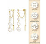 El Regalo 14K Gold Plated Pearl Front Back Earrings for Women/Girls - Graduated Pearl Drop Tassel Chain Jacket Earrings - Hypoallergenic Western Jewelry for Weddings, Parties & Gifting
