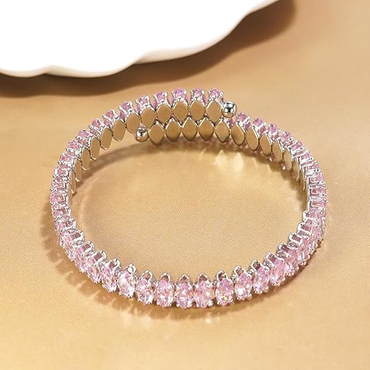 El Regalo Marquise Cut Crystals Tennis Bracelet for Women - Adjustable Bypass Wrap Bracelet, Cubic Zirconia Jewelry Gift (Pink)