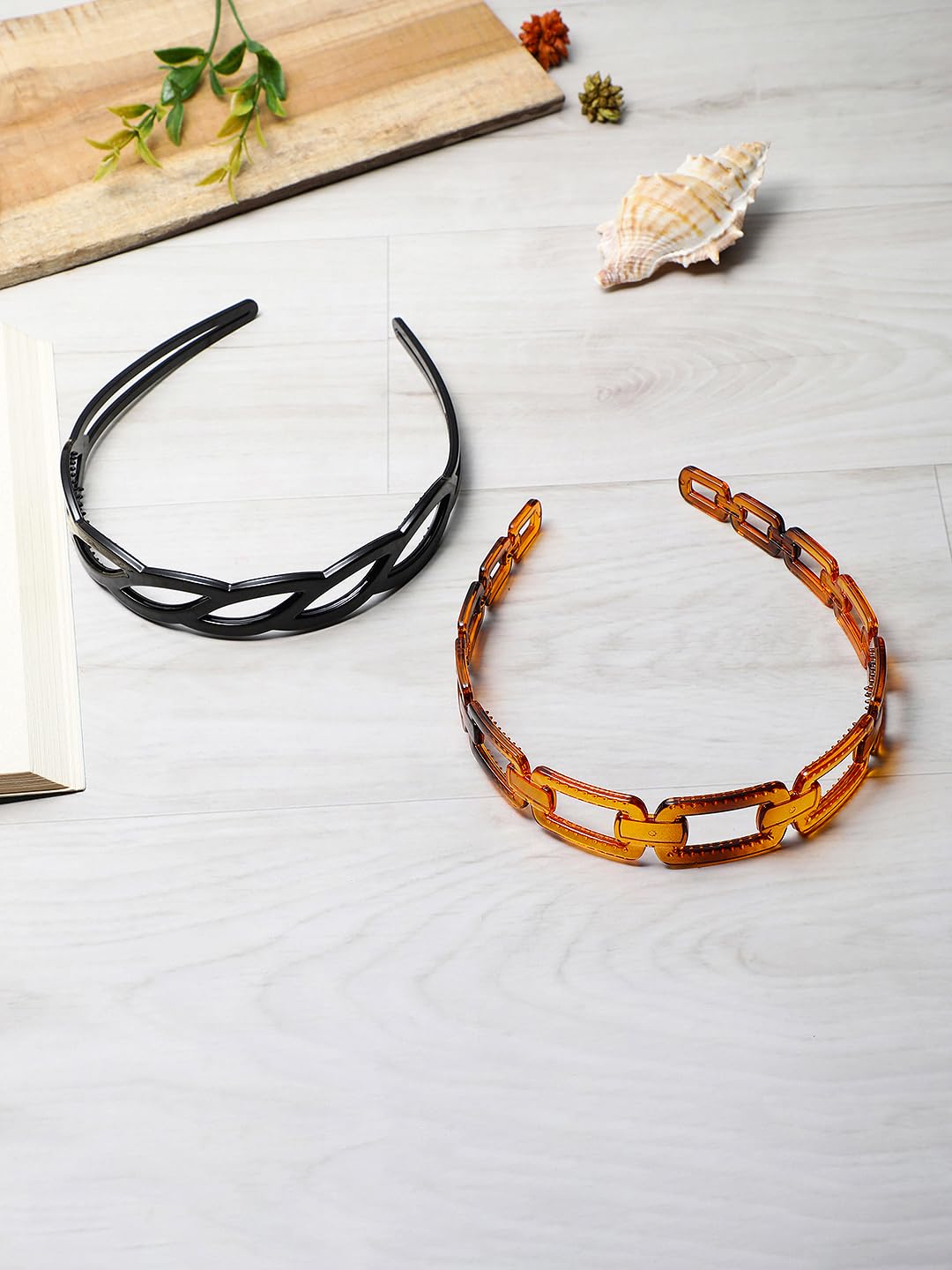 El Regalo 2PCs Hair Hoops Plastic Teeth Nonslip Head Bands- Black & Brown Comb Hairbands for Kids, Girls & Women (Option-2)