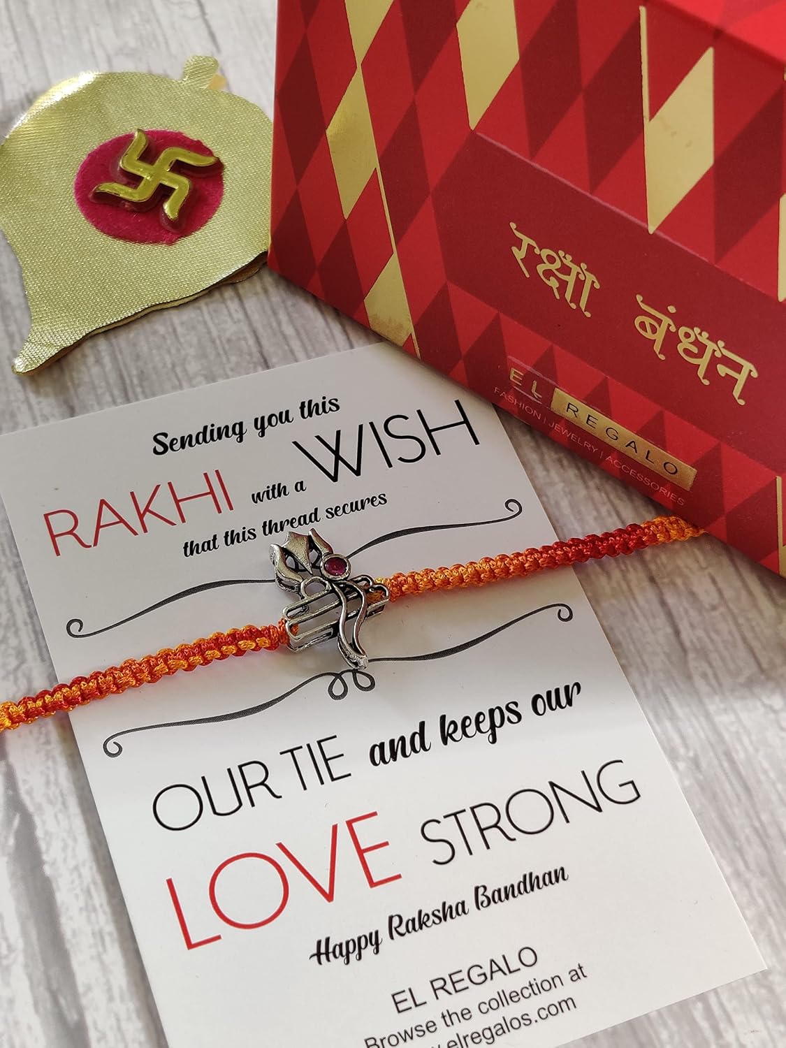 El Regalo 925 Sterling Silver OM/Trident Rakhis for Brother/Nephew/Niece - Real Silver OM Rakhi for Babies/Kids/Men (Trident Shank Silver Rakhi)