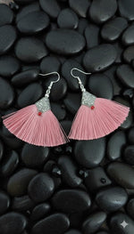 El Regalo Tribal Boho Tassel Earrings for Women & Girls | Oxidised Silver Finished Silk Thread Dangle & Drop Earrings | Handcrafted Bohemian Statement Jewellery for Ethnic, Western & Fusion Clothes (Pink)