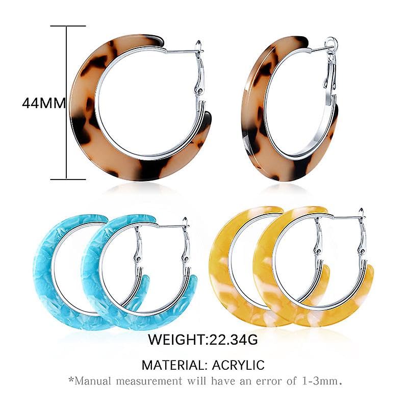 El Regalo 3 Pairs Acrylic Hoop Earrings for Women & Girls - Lightweight Colorful Resin Hoops Set - Boho Fashion Jewelry for Western & Casual Wear - Pack of 3 (Geometric C-Shape) (Option-1)