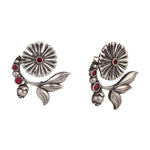 El Regalo Oxidized Brass Earrings for Women - Silver Lookalike/Silver Replica Floral Leaves Stones Statement earrings for Girls & Women- Handmade Earrings (Red)