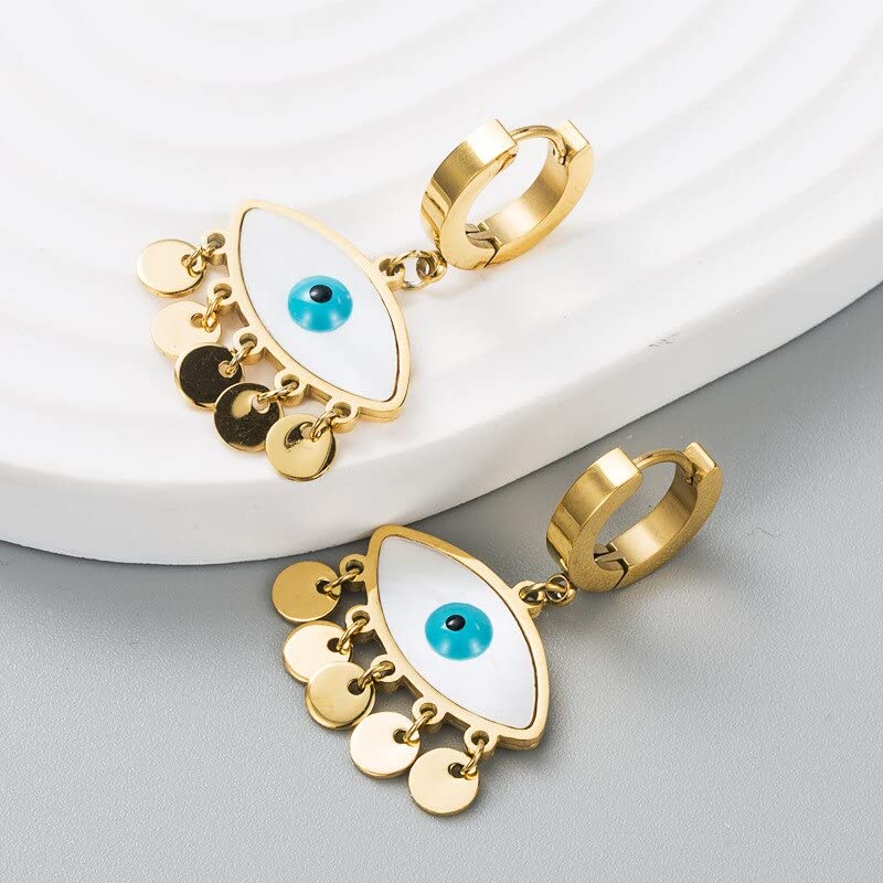 El Regalo Stainless Steel Ati Tarnish- NO RUST Earrings- Rose Gold Plated Stainless Steel Cute Stud Earrings for Women/Girls (Evil Eye Tassel)