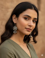 El Regalo Silver Lookalike Brass Oxidized Hook Earrings with Ghungroo for Women/Girls- Ethnic Traditional Earrings