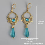 El Regalo Vintage Carved Ethnic Dangle Earrings for Women & Girls, Gold-Tone Boho Drop Earrings with Blue Crystal Teardrop, Party, Festive & Wedding Jewellery