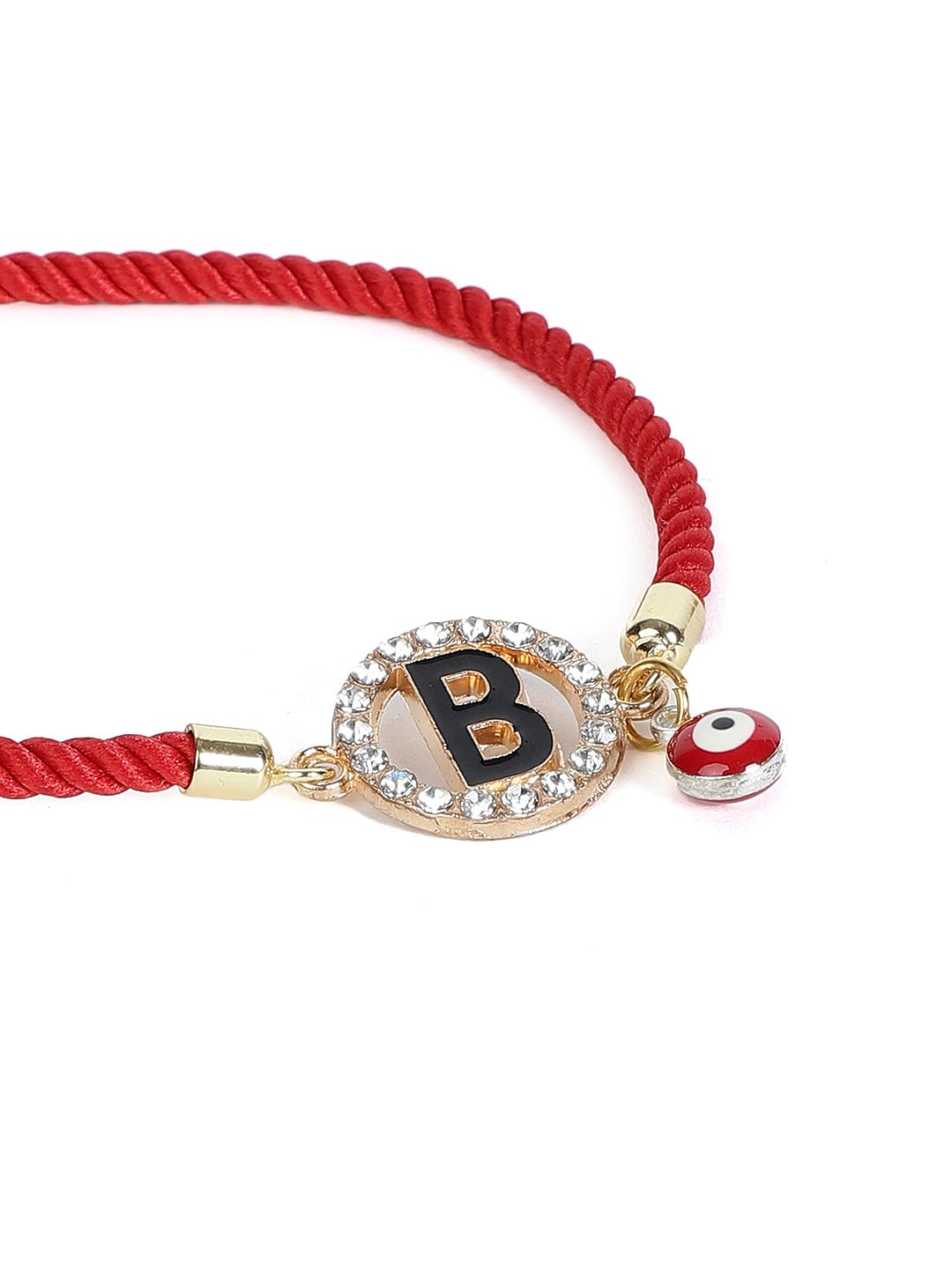 El Regalo Name Initials Evil Eye Bracelet Rakhi for Brother- Name Letter CZ Rakhi with Roli Chawal, Message Card in Rakshabandhan Box for Bhai (Red- B)