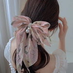El Regalo Big Bow Floral Hair Clip- Long Ribbon Streamer Super Fairy Fashion Hair Accessories Head Hairpin Headdress Hair accessories for Girls/Women (Pink Shade)