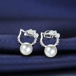 El Regalo Cute Tiny Kitty Pearl Stud Earrings for Kids/Girls/Women
