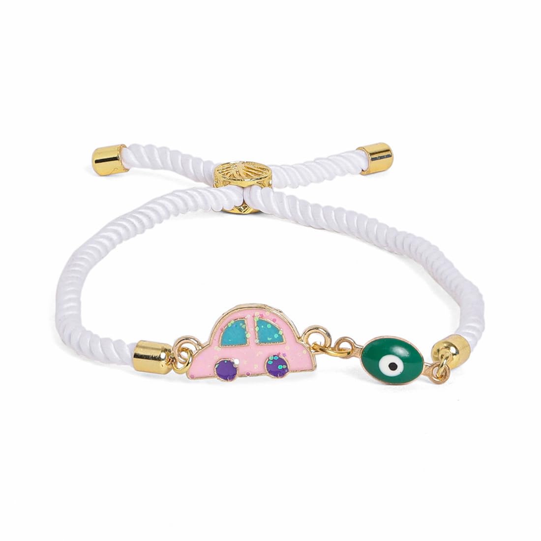 El Regalo 2PCs Cute Kids Evil Eye Car, Rainbow Bracelet Rakhi Combo Sets- Fancy Kids Rakhi for Brother/Sister with Roli Chwal, Rakhi Message Card in Rakhi Box for Babies/Toddlers/Kids/Teens