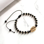 El Regalo Black Beads Golden Shell Handwoven Macrame Adjustable Anklet cum Bracelet for Girls and Women
