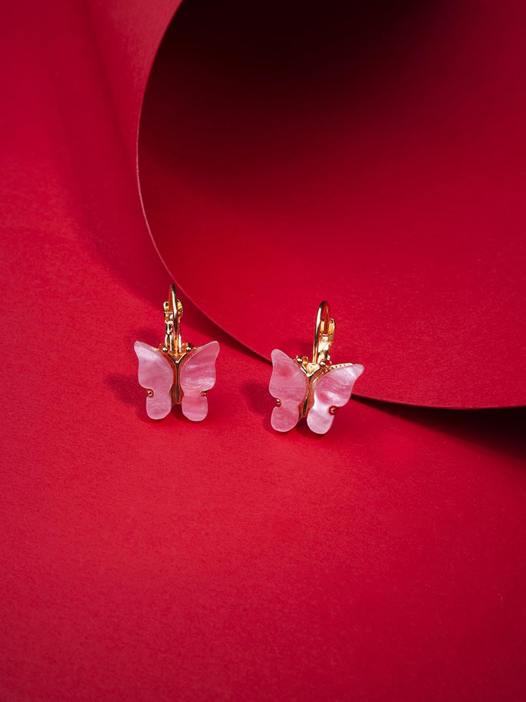El Regalo Cute 2 Pairs Butterfly Lever Hook Earrings Combo for Girls & Women- Elegant Small Butterfly Hoop Earrings- Gift for Girls/Her (Pink & Blue)