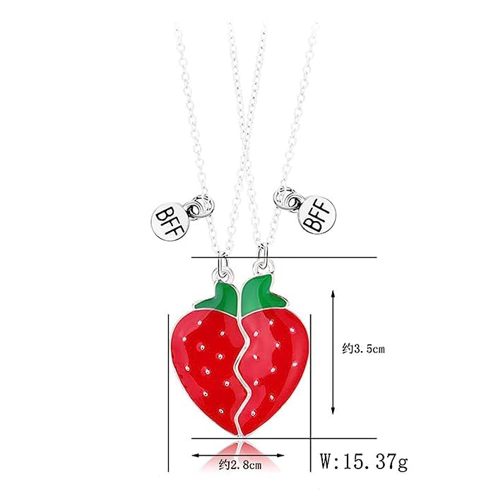 El Regalo Girls 2PCs BFF Best Friend Fruits Pendant Necklaces Set- Cute Strawberry, Pineapple Necklaces Magnetic Pendant BFF Gifts Necklace Best Friends Necklace (Red Strawberry)