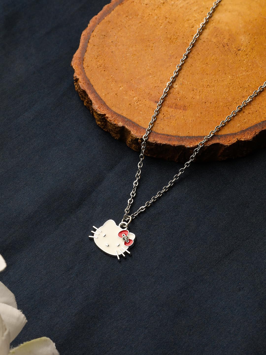 El Regalo Kids Kitty Pendant Necklace & Earrings Set for Girls/Kids - Cute Kitty Crystal & Enamel Pendant with Earrings