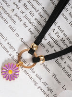 El Regalo 1PC Cute & Fancy Black Faux Choker Collar Necklace with Charms for Girls & Women (Purple Daisy Flower Choker)