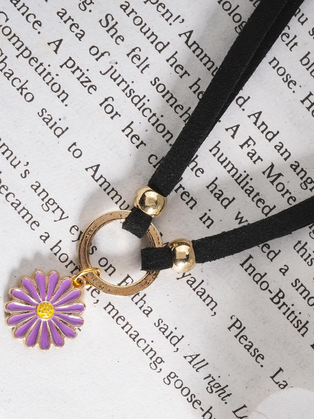 El Regalo 1PC Cute & Fancy Black Faux Choker Collar Necklace with Charms for Girls & Women (Purple Daisy Flower Choker)