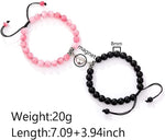 El Regalo 2 PCs Magnetic Heart Natural Beads Couple Rakhi Set for Bhaiya & Bhabhi- 2 Natural Beads Rakhis with Roli Chawal Shagun, Rakhi Message Card in Rakhi Gift Pack (Pink & Black Stones)