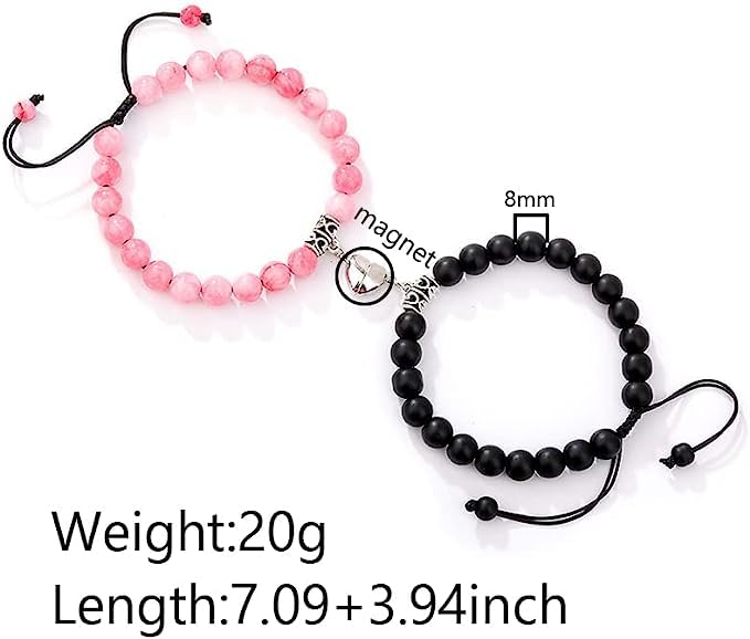 El Regalo 2 PCs Magnetic Heart Natural Beads Couple Rakhi Set for Bhaiya & Bhabhi- 2 Natural Beads Rakhis with Roli Chawal Shagun, Rakhi Message Card in Rakhi Gift Pack (Pink & Black Stones)