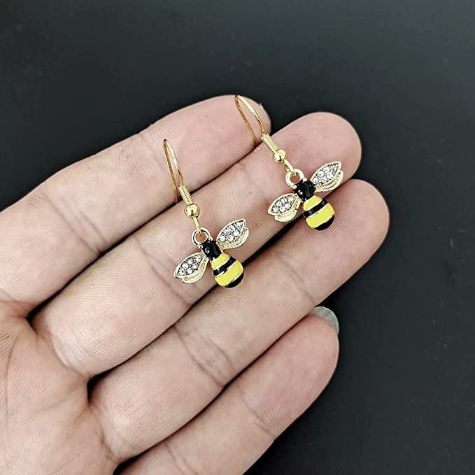 El Regalo Enamel Honeycomb Bee Earrings for Girls & Women - Geometric Hexagon Honeycomb Beehive Dangle Earrings (Bee Hook Earrings)