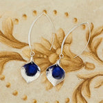 El Regalo Beautiful Orchid Blue Crystal Hook Western Earrings- Classic Long Threader Hook Leaf Dangle Statement Earrings