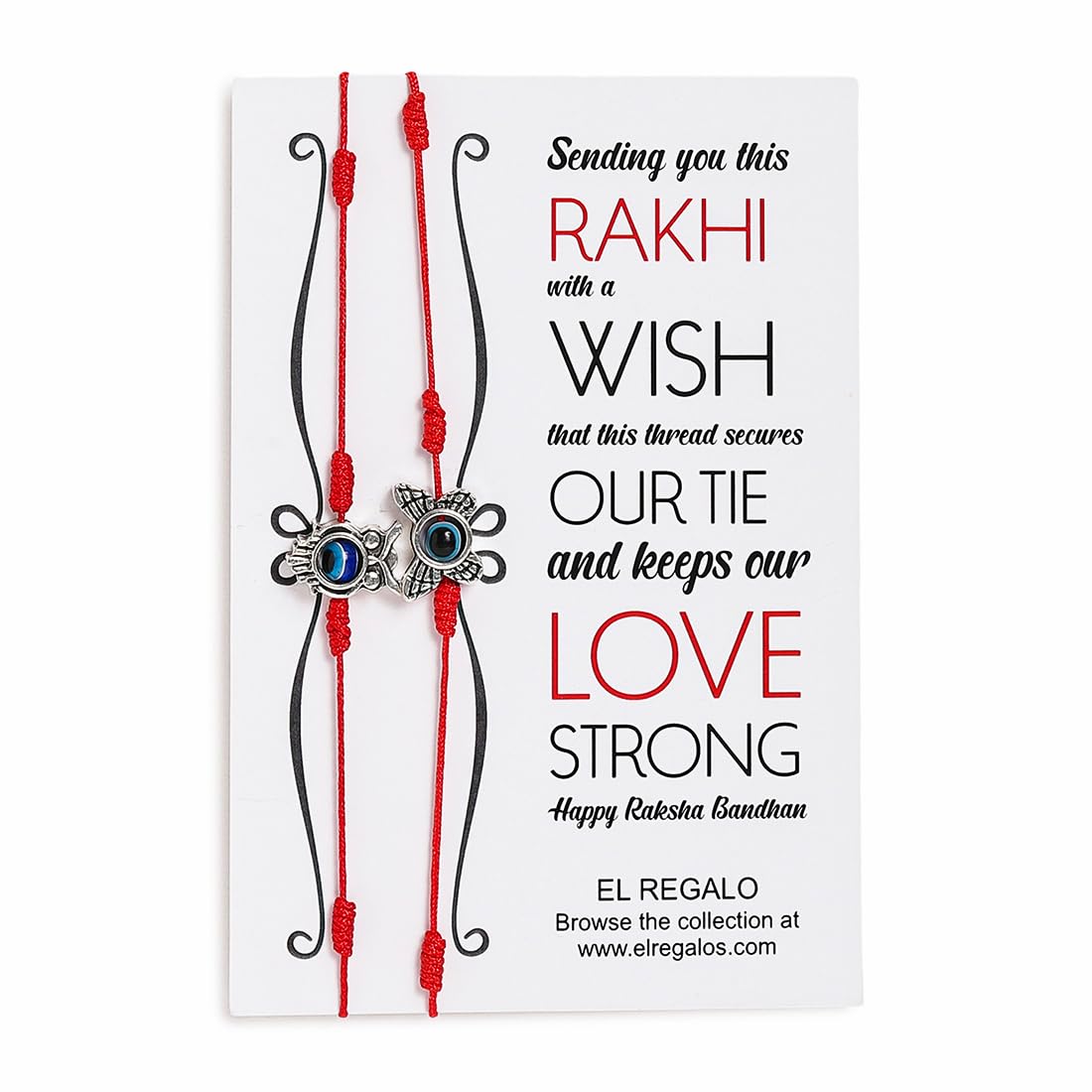 El Regalo 2PCs Evil Eye Rakhi Combo Set for Bhai-Bhabhi or Bhai-Bhatija/Bhatiji- 2 Evil Eye Rakhis with Roli Chanwal, Rakhi Card in Rakhi Gift Box (Option-8)