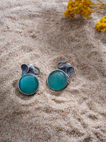 El Regalo 1Pair Oxidized German Silver Ganesha Elephant Stone Stud Earrings- Handcrafted Unique Earrings with Color Stone Options (silky Green)