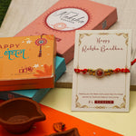 El Regalo 1PC Fancy OM Ganesha Swastik Red Moli Thread Rakhi for Brother/Bhai/Bhaiya- Auspicious OM/Aum, Ganesha, Satiya Rakhi with Roli Chawal, Rakhi Message Card in Rakhi Gift Box (OM Rakhi)