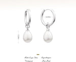 El Regalo Stainless Steel Pearl Drop Hoop Earrings for Women | Small Huggie Hoop Earrings with Pearl Pendant | Waterproof Anti Tarnish Modern Earrings for Girls | Minimalist Cute Jewelry (Silver)