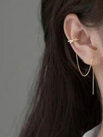 El Regalo Cubic Zirconia Cuff Chain Earrings for Women - Threader Earrings - Criss Cross & Braided Ear Cuff with Long Link Chain - Non-Piercing Cartilage Clip-on Jewelry Gift (Style-2)