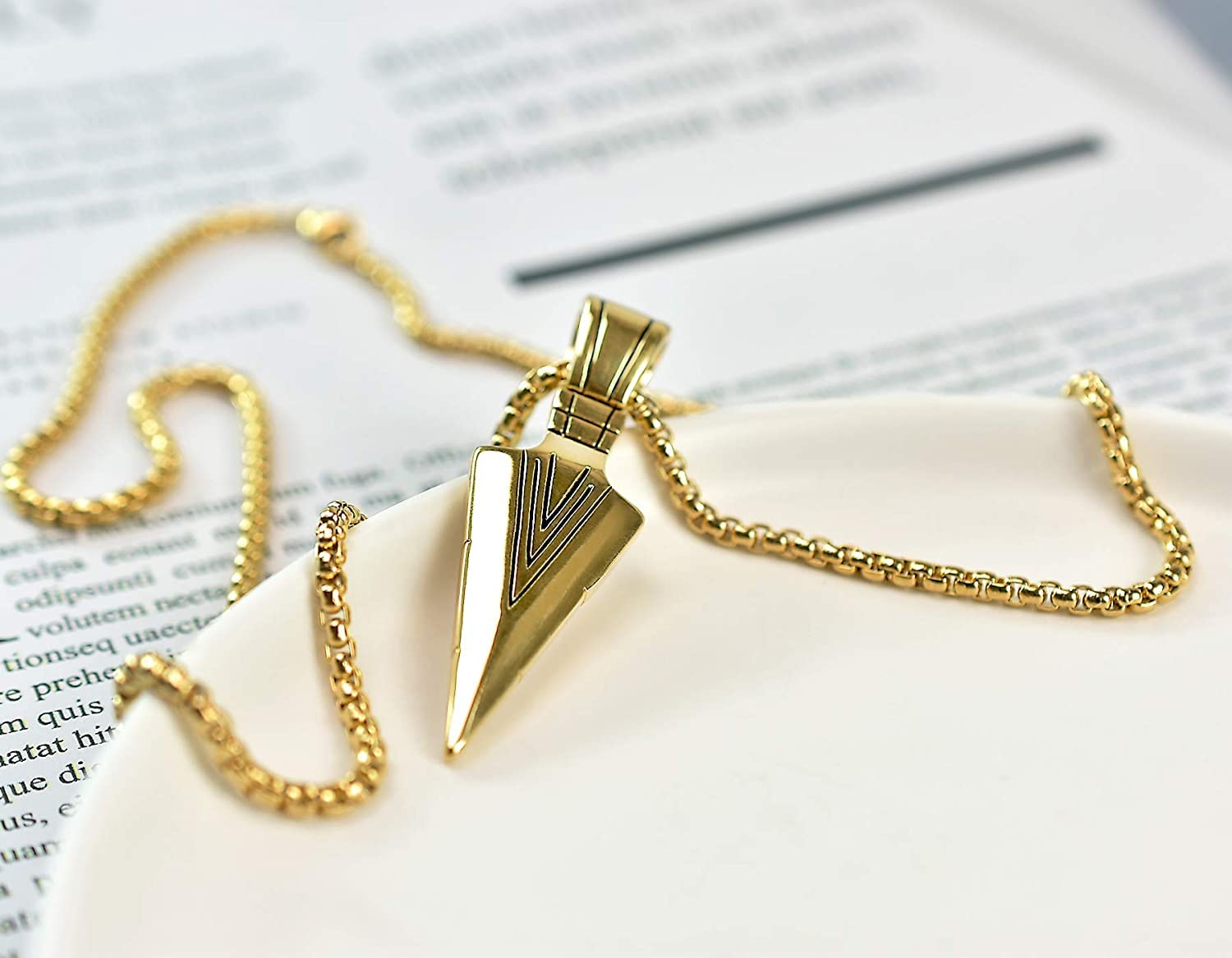 El Regalo Men's Stainless Steel Arrowhead Necklace for Boys/Men- Gift for Him (Gold Tone)