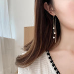 El Regalo Modern Sui Dhaga Threader Earrings for Women - Minimalist Long Pull Through Chain Earrings - Light Dangle Needle Threaders for Multiple Piercings, Sensitive Ears (Pearls Threader)
