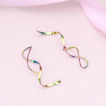 El Regalo Western Spiral Twisted Threader Earrings for Girls & Women- Stainless Steel/Anti-Tarnish Drop Dangle Handmade Twisted Linear Curved Minimal Everyday Earrings (Rainbow)