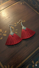 El Regalo Tribal Boho Tassel Earrings for Women & Girls | Oxidised Silver Finished Silk Thread Dangle & Drop Earrings | Handcrafted Bohemian Statement Jewellery for Ethnic, Western & Fusion Clothes (Red)
