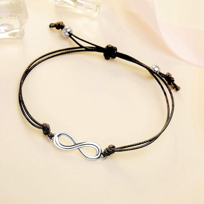 El Regalo 1 PC Infinity Charm Thread Adjustable Anklet for Girls & Women - Minimilist Infinity 1 Leg Anklet (Silver)