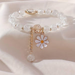 El Regalo 1 PC Dailsy Flower Sparkly Crystal Beads Tassel Bracelet for Girls/Teens/Women- Cute Crackle Beads Daisy Flower Stretch Bracelet (White)