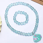 El Regalo 2 PCs Resin Shell Pendant Colorful Sparkly Crackle Beads Pendant Necklace & Bracelet Set for Kids/Girls- Christmas/Birthday Gift for Girls Kids (Ocean Blue)