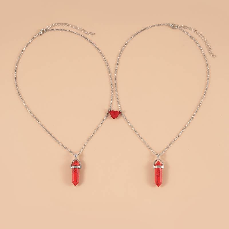 El Regalo Unisex 2Pcs/Set Crystal BFF Best Friend Magnetic Couple Matching Split Heart Pendant Necklaces for Besties/Couples - Valentines Day Gift (Red)