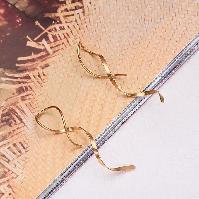 El Regalo Western Spiral Twisted Threader Earrings for Girls & Women- Stainless Steel/Anti-Tarnish Drop Dangle Handmade Twisted Linear Curved Minimal Everyday Earrings (Gold)