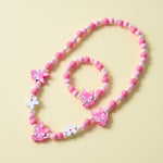 El Regalo Kids/Toddlers/Girls Wooden Beads Handmade Necklace & Bracelet Jewelry Sets (1 Necklace & 1 Bracelet): Kids Princess Jewelry Set (Kitty Pink Jewelry Set)