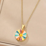 El Regalo Stainless Steel Openable Daisy Flower Pendant Necklace for Girls/Women- Anti Tarnish colorful oil dripping Daisy Necklace (Gold Multi)