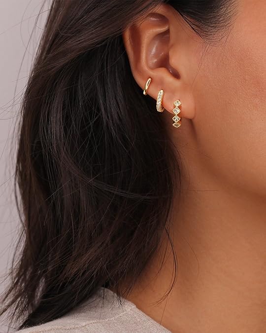 El Regalo 3 Pairs Dainty 14K Gold Plated Huggie Hoop Earrings - Small CZ Hoop Earrings Set for Women & Girls, Cartilage & Tragus Earrings (Style-2)