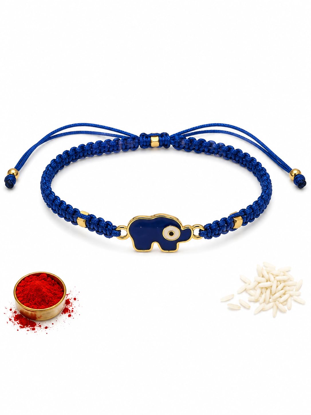 El Regalo 1PC Elephant Evil Eye Rakhi for Brother with & Message Card in Rakhi Gift Box- Rakhi for Brother/Bhabhi/Niece or Nephew (Dark Blue Elephant Rakhi)