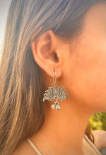 El Regalo Vintage Lotus Hook Earrings with Ghungroo for Girls & Women | Light Weight Silver Replica Brass Lotus Earrings in Oxidized Silver Finish