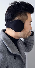 El Regalo 1PC Unisex Warm Knit Earmuffs- Winter Outdoor Fur Earwarmer, Foldable, Adjustable Wrap Ear Warmer for Girls/Boys/Men/Women (Black Fleece)