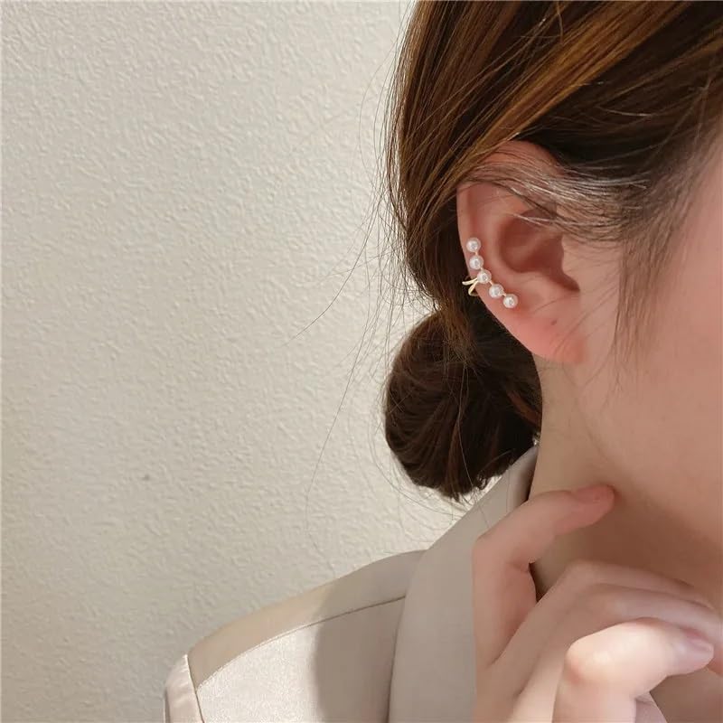 El Regalo 2PCs Tiny Pearl Cuff Cartilage Non-Pierced Clip On Earrings for Girls & Women- Vintage Pearl Clip Earrings (2 Silver)