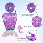 El Regalo 6PCs Mermaid Shell Girls Kids Jewelry Set- Necklace, Bracelet, Earrings, Ring, Hair Clip & Sequin Handbag for Girls- Girls Princess Jewelry Set