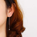 El Regalo Gold Plated Plated Minimalist Long Thin Tassel Elegant Threader Dangle Chain Earrings for Girls & Women (Golden Star Threader)