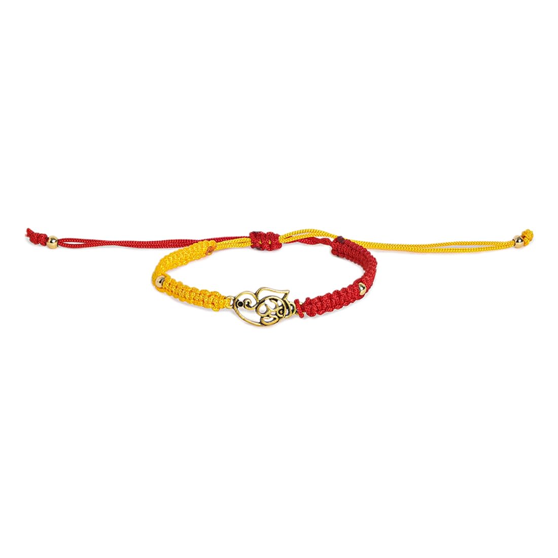 El Regalo 2PCs Red & Yellow Thread Bracelet Rakhi Combo Set for Brother- Auspicious OM, Ganesha, Shree, Trident, Damroo Mauli Rakhi with Roli Chawal Shagun, Message Card in Rakhi Gift Box (Option-3)